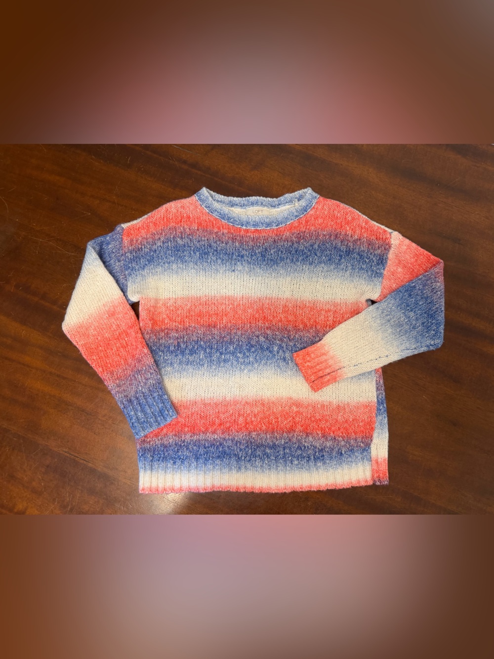 LOFT Striped Crewneck Sweater in Red, White & Blue Gradient